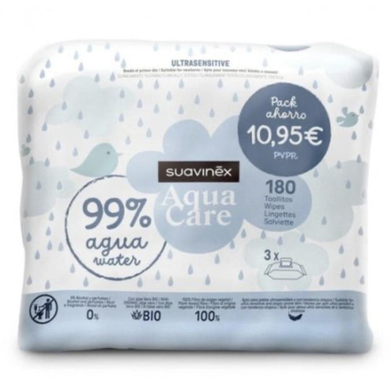 SUAVINEX AQUA ULTRASENSITIVE 3 ENVASES 60 TOALLITAS PACK