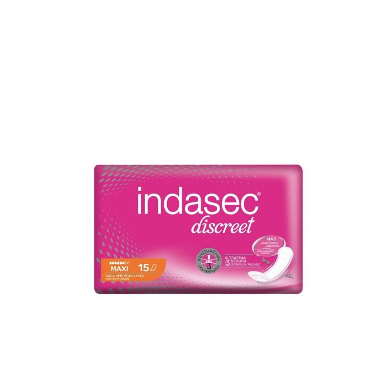 INDASEC MAXI COMPRESA PERDIDAS LEVES 15 UNIDADES