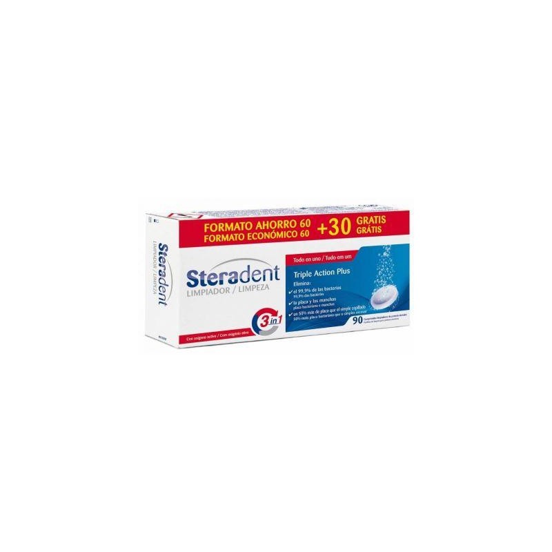 STERADENT TRIPLE ACCIÓN PLUS LIMPIEZA PROTESIS DENTAL 90 COMPRIMIDOS