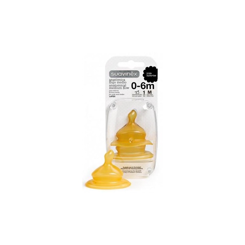 SUAVINEX TETINA ANATOMICA FLUJO MEDIO LATEX 2 UNIDADES 0-6 MESES