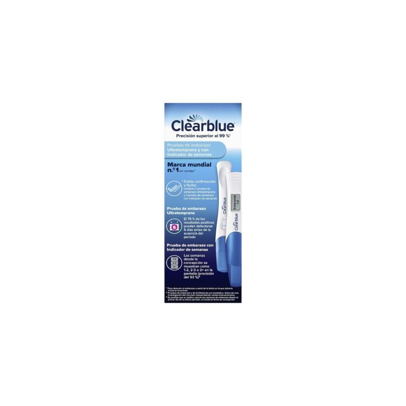 TEST DE EMBARAZO ULTRATEMPRANA + TEST DE EMBARAZO CON INDICADOR DE SEMANAS CLEARBLUE 2 UNIDADES PACK