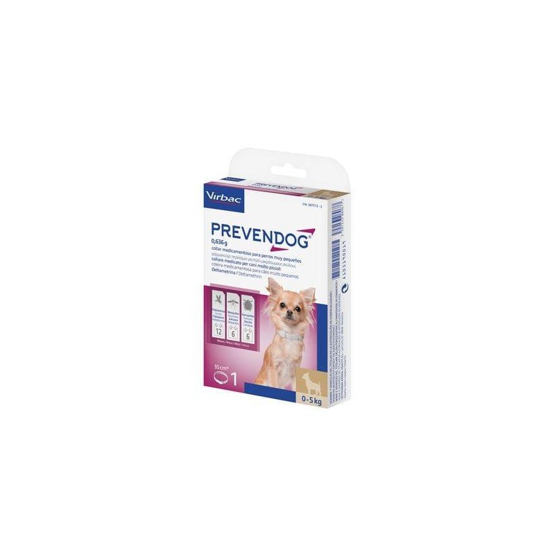 PREVENDOG 0,636 G CAJA CARTON 2 BOLSAS CON 1 COLLAR MEDICAMENTOSO PARA PERROS MUY PEQUEÑOS 35 CM
