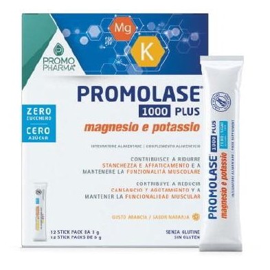 PROMOLASE 1000 PLUS MAGNESIO Y POTASIO 12 STICK NARANJA S/AZUCAR