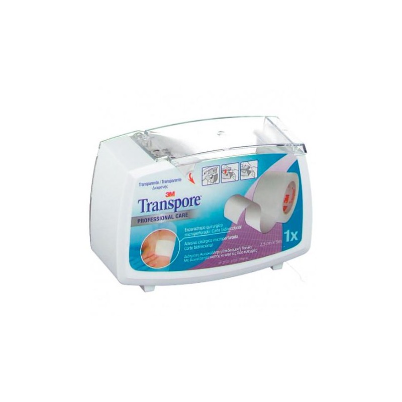 ESPARADRAPO HIPOALERGICO TRANSPORE PLASTIC PORTAR 5 m x 2,5 CM