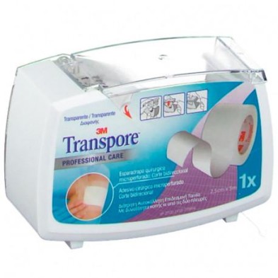 ESPARADRAPO HIPOALERGICO TRANSPORE PLASTIC PORTAR 5 m x 2,5 CM
