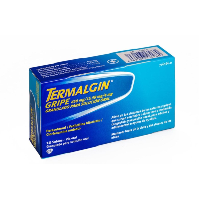 TERMALGIN GRIPE 650/4/10 MG 10 SOBRES GRANULADO SOLUCION ORAL