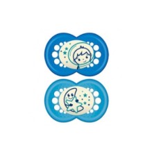 CHUPETE SILICONA MAM NIGHT + 6 M PACK DOBLE AZUL