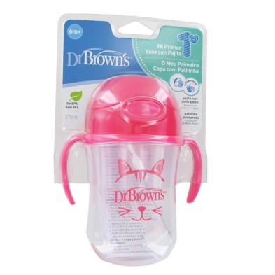 VASO CON PAJITA DR BROWNS ROSA