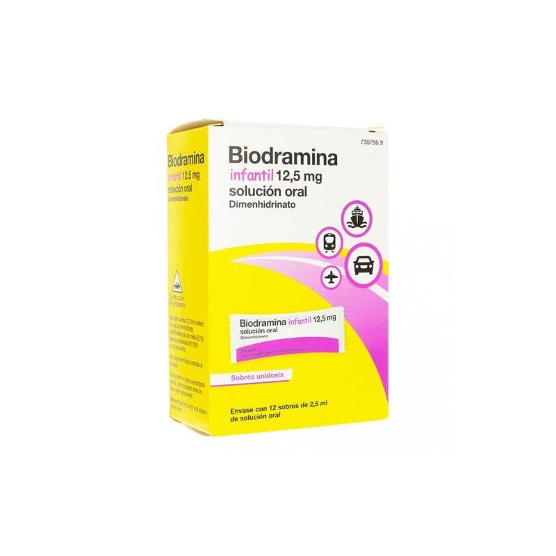 BIODRAMINA INFANTIL 12,5 MG 12 SOBRES MONODOSIS SOLUCION ORAL 2,5 ML